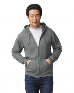 Men's Gildan 18600 Full Zip Hoodie Sweatshirt Graphite Heather | YAKJ92308