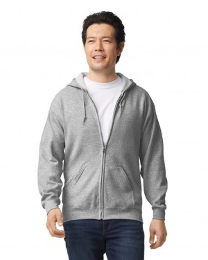 Men's Gildan 18600 Full Zip Hoodie Sweatshirt Sport Grey | MVGQ38512