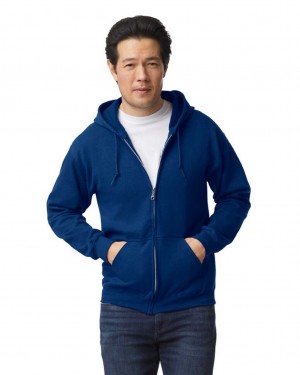 Men's Gildan 18600 Full Zip Hoodie Sweatshirt Navy | EVSR05827