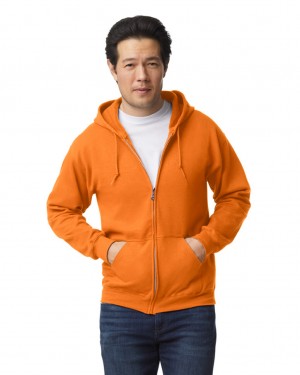 Men's Gildan 18600 Full Zip Hoodie Sweatshirt S Orange | VYLB72904