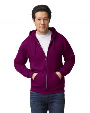 Men's Gildan 18600 Full Zip Hoodie Sweatshirt Maroon | CMUE81062