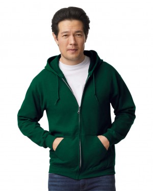 Men's Gildan 18600 Full Zip Hoodie Sweatshirt Forest Green | RBGK82703