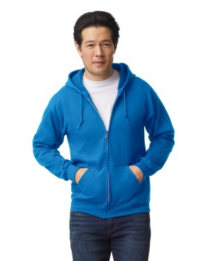 Men's Gildan 18600 Full Zip Hoodie Sweatshirt Royal | JEZV64012