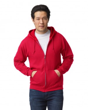 Men's Gildan 18600 Full Zip Hoodie Sweatshirt Red | CHJX63027