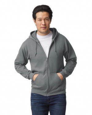 Men's Gildan 18600 Full Zip Hoodie Graphite Heather | REIJ75498