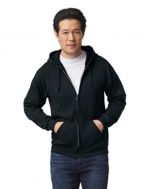 Men's Gildan 18600 Full Zip Hoodie Black | QBMU43815