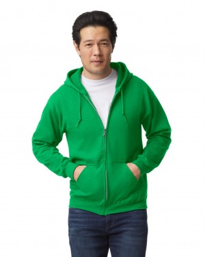 Men's Gildan 18600 Full Zip Hoodie Irish Green | POYL13650