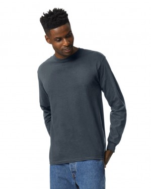 Men's Gildan 2400 Long Sleeve T-Shirts Dark Heather | HDPZ18456