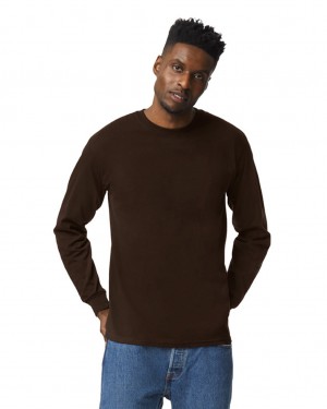 Men's Gildan 2400 Long Sleeve T-Shirts Dark Chocolate | NFMO93461