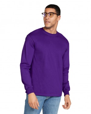 Men's Gildan 2400 Long Sleeve T-Shirts Purple | KQBL72465