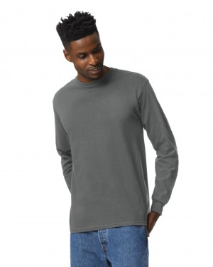 Men's Gildan 2400 Long Sleeve T-Shirts Charcoal | TXHG07968