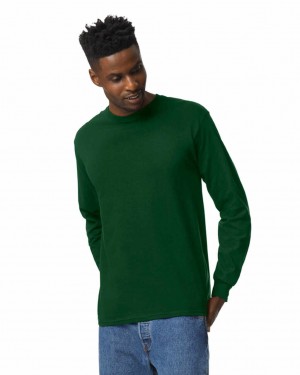 Men's Gildan 2400 Long Sleeve T-Shirts Forest Green | TUGJ78391