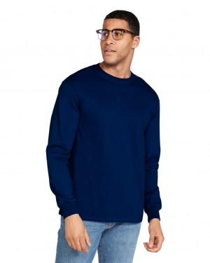 Men's Gildan 2400 Long Sleeve T-Shirts Navy | PDSZ50972