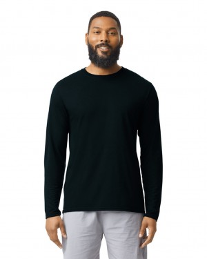 Men's Gildan 42400 Long Sleeve T-Shirts Black | LAUE32198