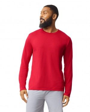 Men's Gildan 42400 Long Sleeve T-Shirts Red | GSRA02471