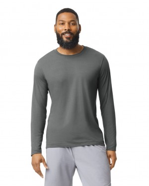 Men's Gildan 42400 Long Sleeve T-Shirts Charcoal | DXAY30759