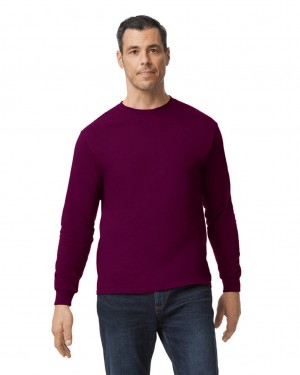 Men's Gildan 5400 Long Sleeve T-Shirts Maroon | MFZR32497