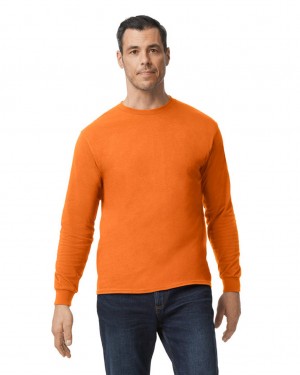 Men's Gildan 5400 Long Sleeve T-Shirts S Orange | ONGU79653