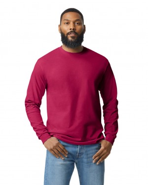 Men's Gildan 5400 Long Sleeve T-Shirts Cardinal Red | DFSC56802