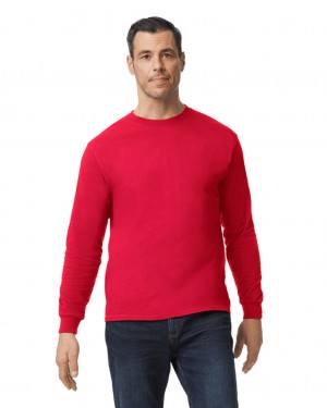 Men's Gildan 5400 Long Sleeve T-Shirts Red | GKZW97856