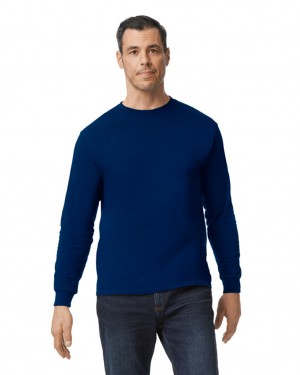 Men's Gildan 5400 Long Sleeve T-Shirts Navy | QPDI21834