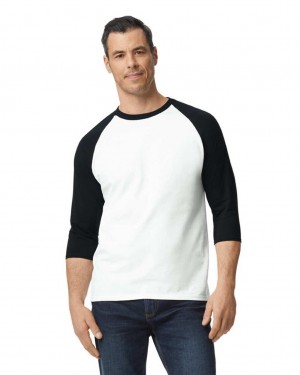 Men's Gildan 5700 3/4 Raglan T-Shirts White / Black | BPWE60182