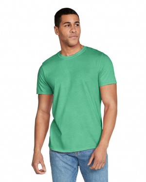 Men's Gildan 64000 T-Shirts Heather Irish Green | LEZF56832