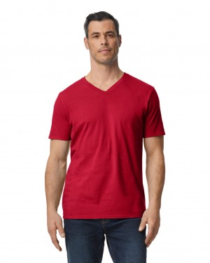 Men's Gildan 64V00 V-Neck T-Shirts Cherry Red | NLSI60498