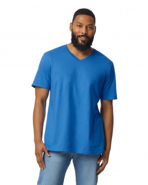 Men's Gildan 64V00 V-Neck T-Shirts Royal | BYML07348