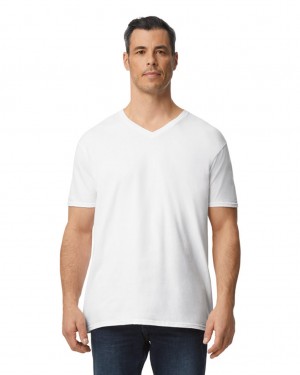 Men's Gildan 64V00 V-Neck T-Shirts White | LCNO79623