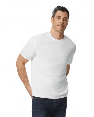 Men's Gildan 65000 Midweight T-Shirts White | JRFD63927