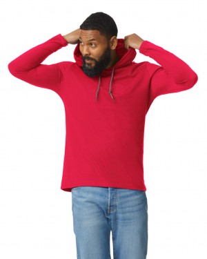 Men's Gildan 987 Long Sleeve Hoodie T-Shirts True Red | KERW67203