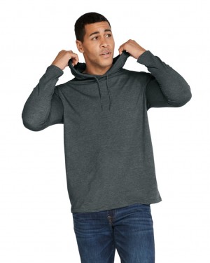 Men's Gildan 987 Long Sleeve Hoodie T-Shirts Dark Heather | HBYZ82536