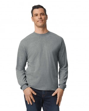 Men's Gildan H400 Long Sleeve T-Shirts Graphite Heather | KDAG58641