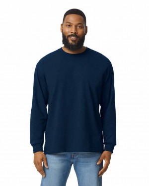 Men's Gildan H400 Long Sleeve T-Shirts Sport Dark Navy | UEWQ45183