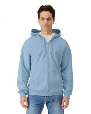 Men's Gildan SF600 Midweight Fleece Full Zip Hoodie Stone Blue | WCXL18635