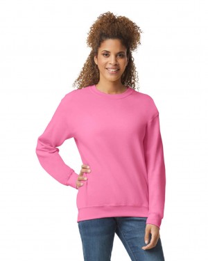 Women's Gildan 18000 Crewneck Sweatshirt Safety Pink | RJCF20913