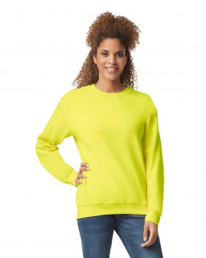 Women's Gildan 18000 Crewneck Sweatshirt Safety Green | XSJG15920