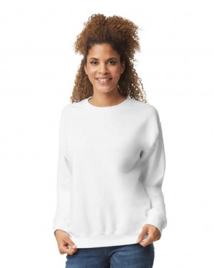 Women's Gildan 18000 Crewneck Sweatshirt White | NREH73649