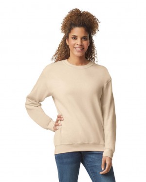 Women's Gildan 18000 Crewneck Sweatshirt Sand | IBSY56329