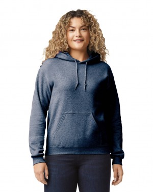 Women's Gildan 18500 Hoodie Sweatshirt Heather Sport Dark Navy | PSTL12680