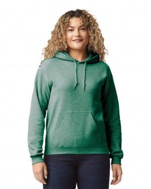 Women's Gildan 18500 Hoodie Sweatshirt Heather Sport Dark Green | IXBQ24731