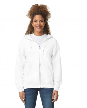 Women's Gildan 18600 Full Zip Hoodie White | UPYQ35407