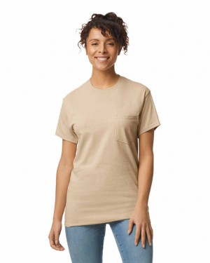 Women's Gildan 2300 with Pocket T-Shirts Sand | RXPN06289