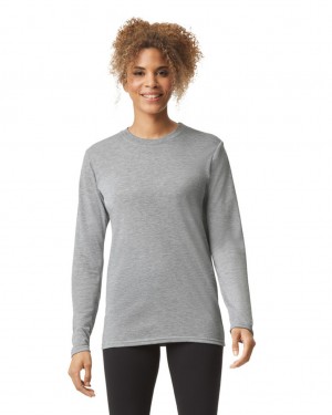 Women's Gildan 42400 Long Sleeve T-Shirts Sport Grey | MPHY53821