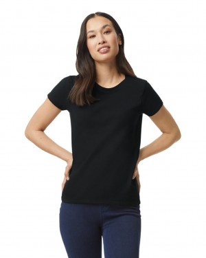 Women's Gildan 5000L T-Shirts Black | OEQS38547