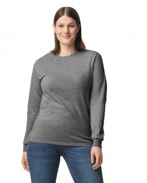 Women's Gildan 5400 Long Sleeve T-Shirts Graphite Heather | LROC70829