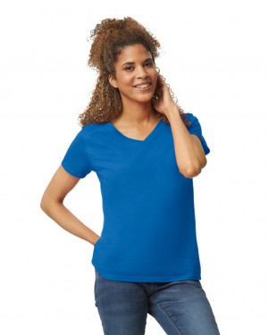 Women's Gildan 5V00L V-Neck T-Shirts Royal | VMTQ45093