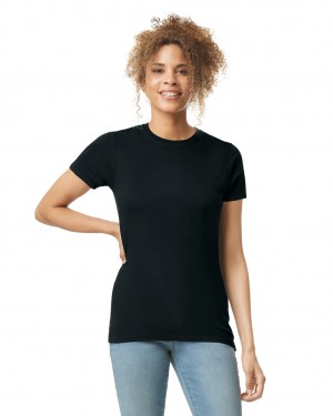 Women's Gildan 64000L T-Shirts Black | QHAF42905