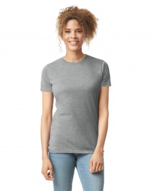 Women's Gildan 64000L T-Shirts Ring Spun Sport Grey | QFLK63458